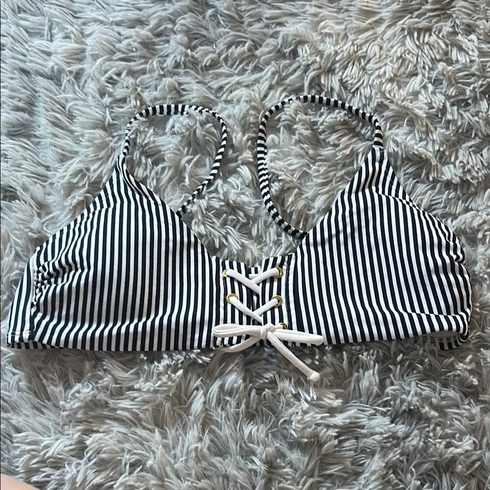 Xhilaration Black and White Striped Bikini Top